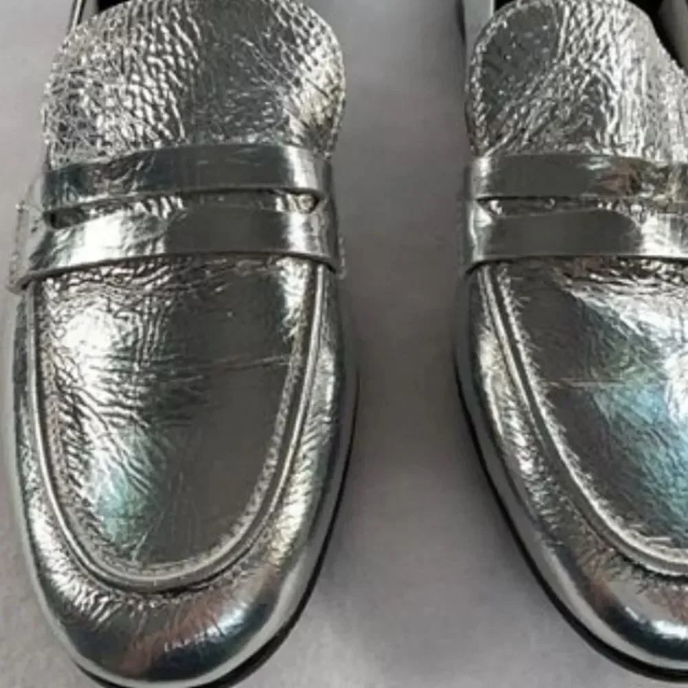 KATE SPADE 7 Loafers New York Metallic Silver Genevieve